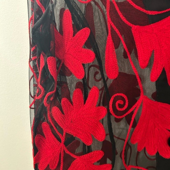 NEW Parsley & Sage Black w Ruby Red Floral Embroidered Sheer Blouse or Jacket - Picture 4 of 9